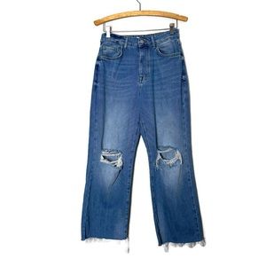 Forever 21 High Waisted Raw Hem Baggy Distressed Jeans Women’s Size 27